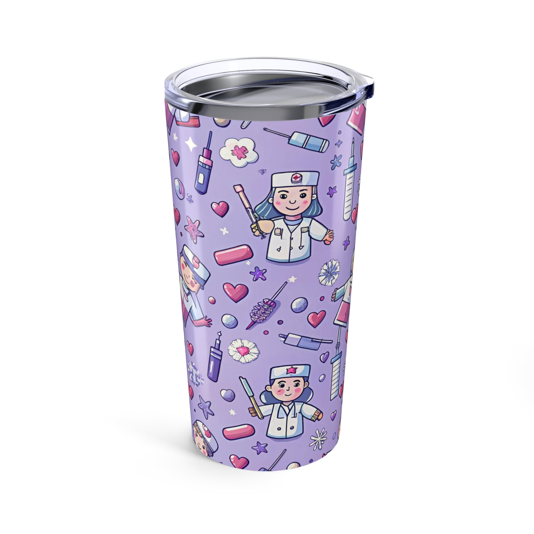 Nurse-Themed 20oz Tumbler, Cute Medical Gifts, Healthcare Professional Mug, Nurse Appreciation, Pink Pattern Travel Mug