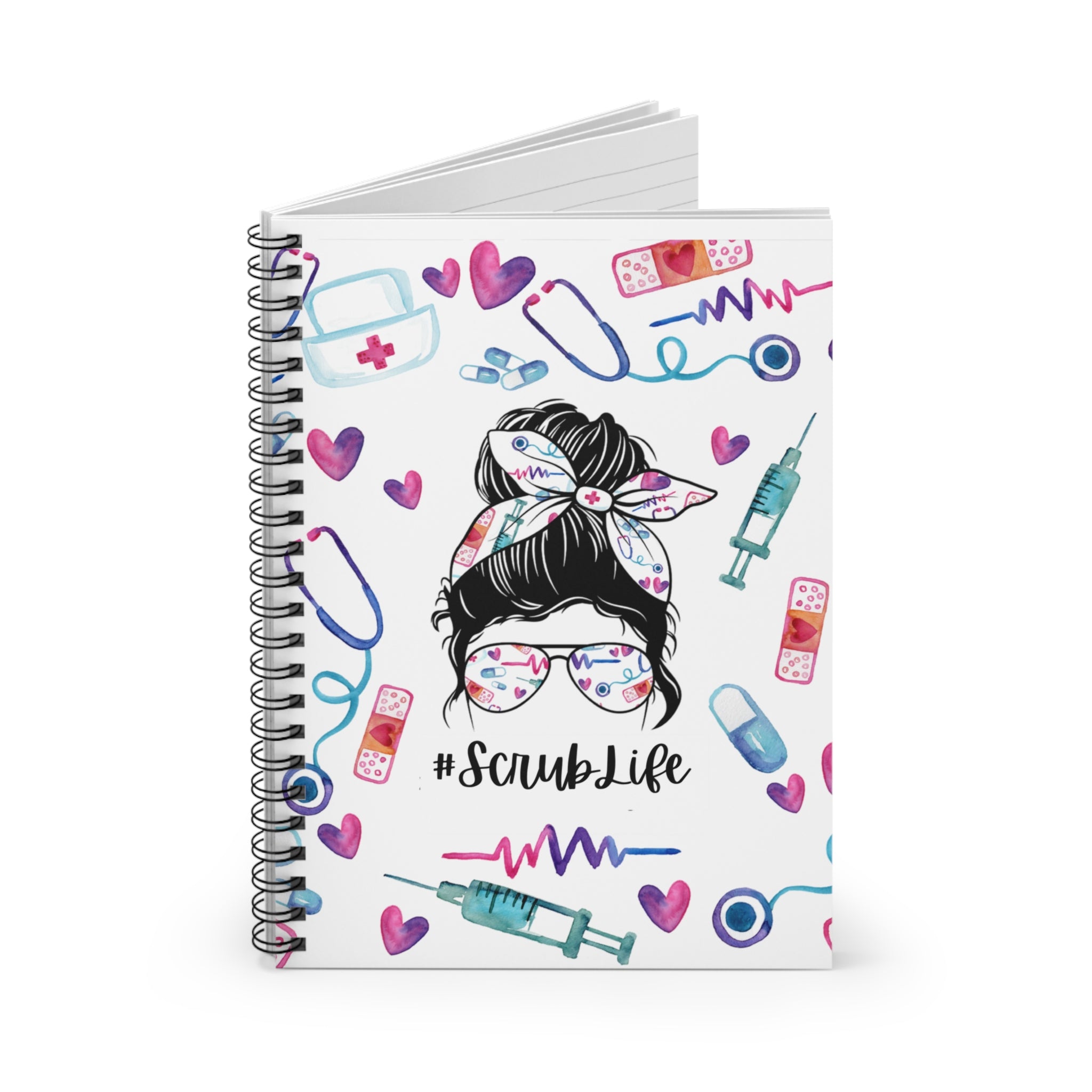 Nurse Inspired Spiral Notebook - #ScrubLife, Medical Journal, Gifts for Healthcare Workers, Cute Stationery, Nurse Appreciation