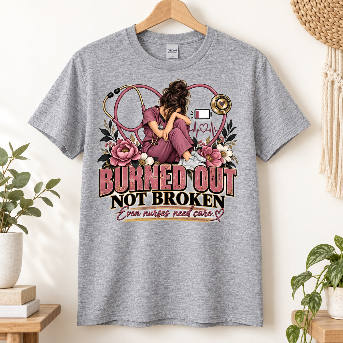 Burned Out Not Broken Nurse Shirt, Nurse Mental Health Tee